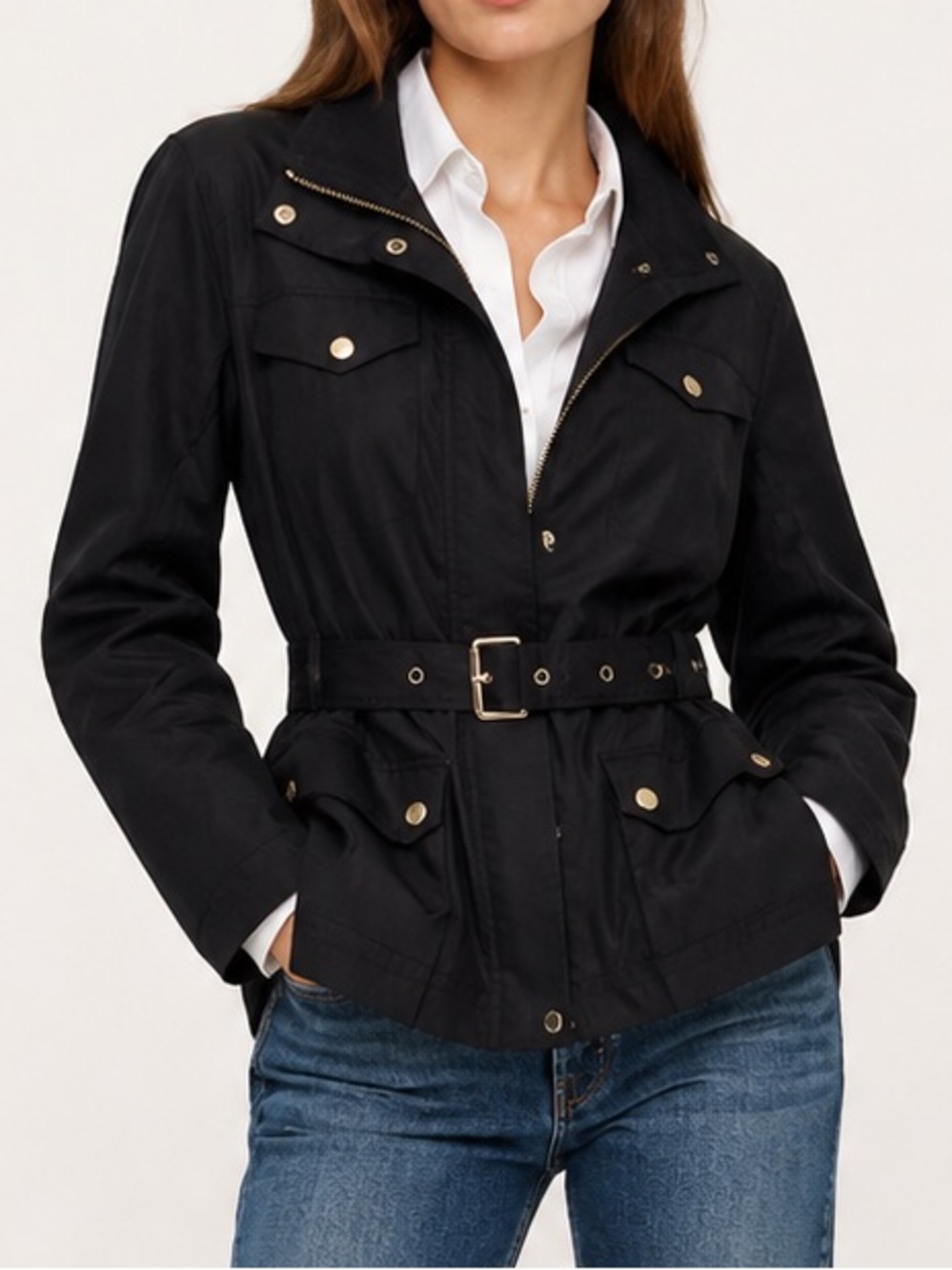 Ralph Lauren Classic Black Rain Jacket Style Belted Utility Jacket Size Medium